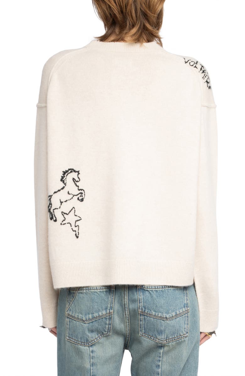 Zadig & Voltaire Markus Heart Cashmere Sweater, Alternate, color, Ecru