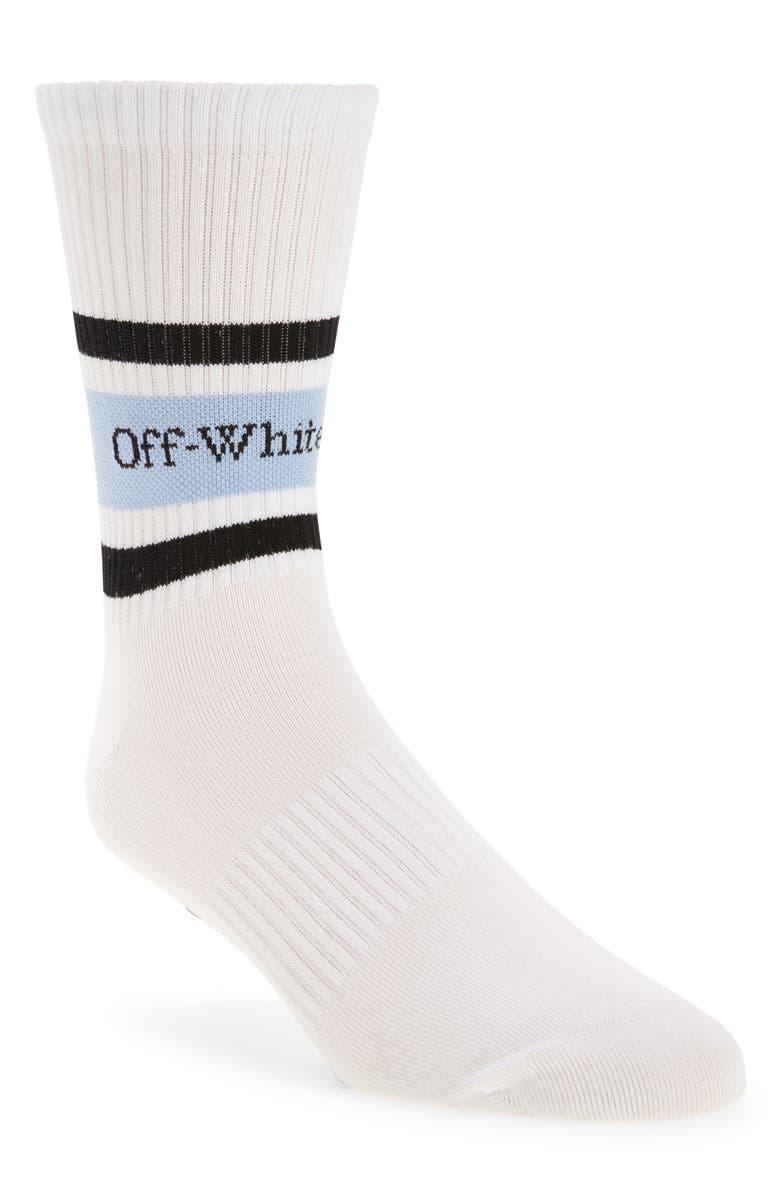 Off-White Stripe Logo Mid Calf Socks, Main, color,