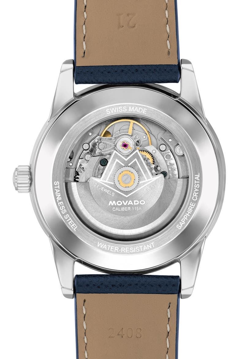 Museum Taga Automatic Leather Strap Watch, Alternate, color, BLUE