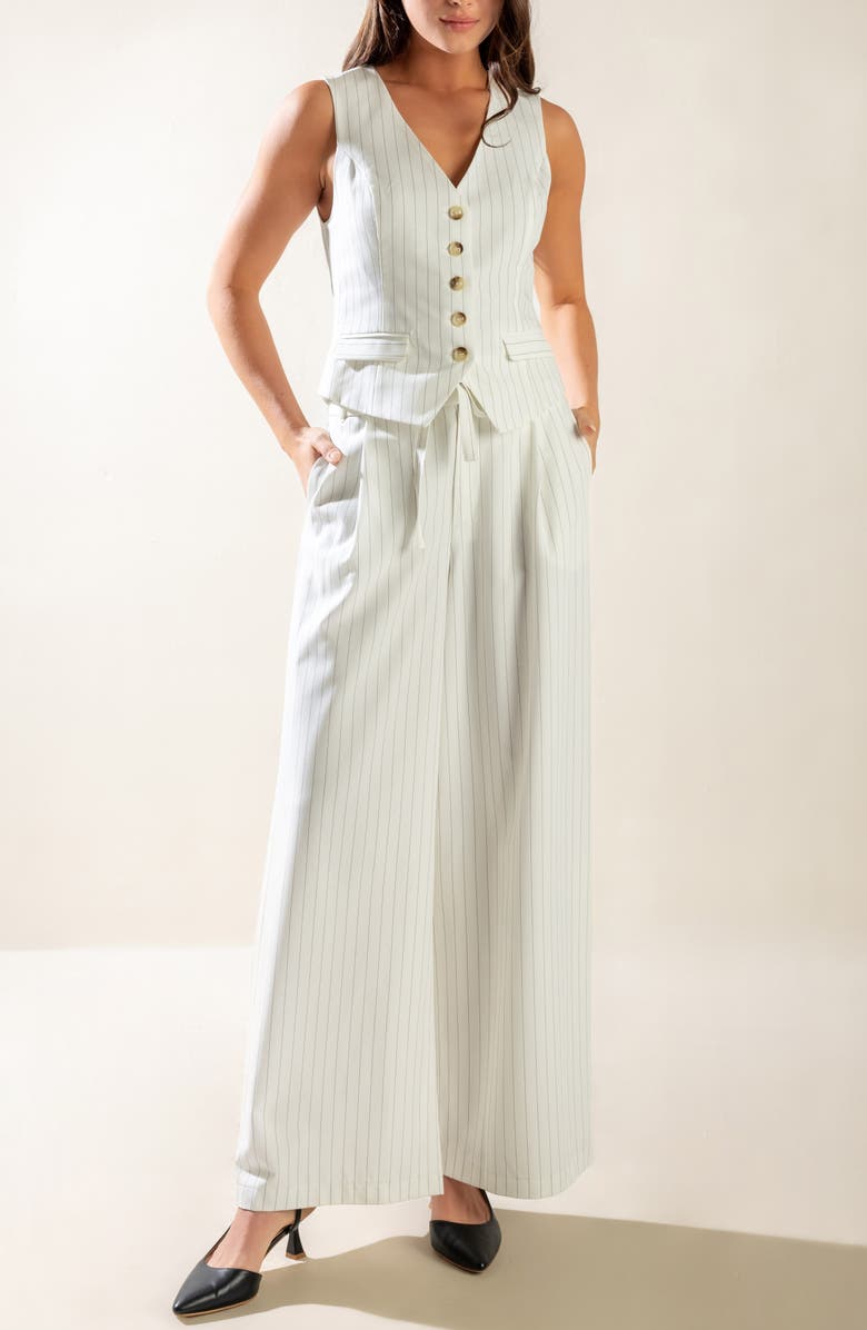 FREEMARKET Stripe Wide Leg Pants, Alternate, color, White Black