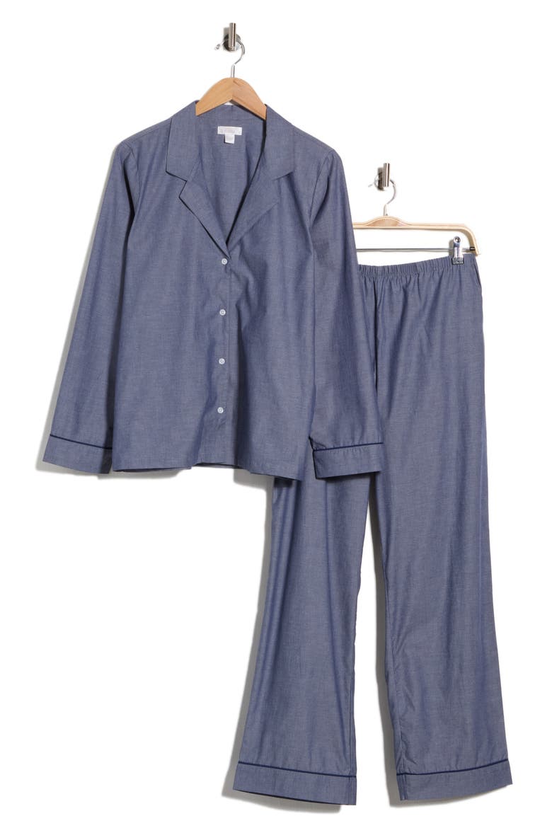 Cotton Poplin Pajamas, Main, color, NAVY PEACOAT CHAMBRAY
