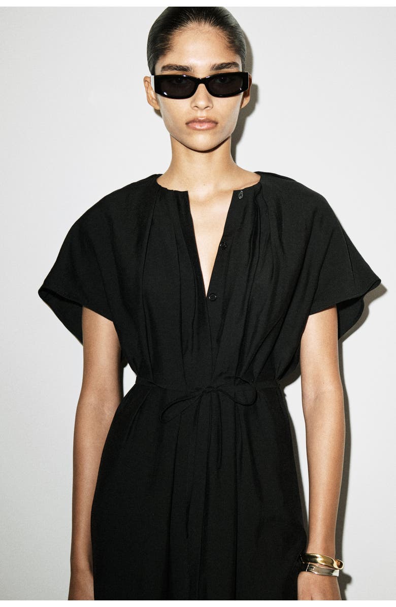 COS Pleated Belted Midi Dress, Alternate, color, Black