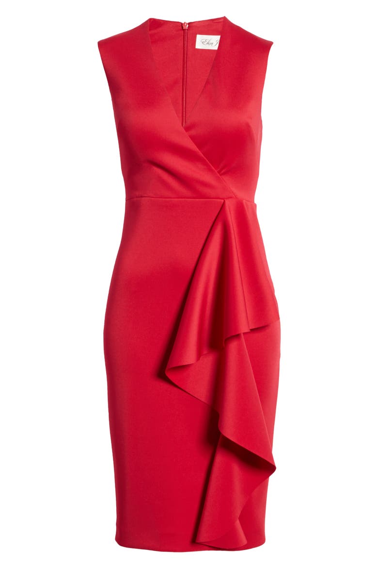 Ruffle Sleeveless Body-Con Cocktail Dress, Alternate, color, RED