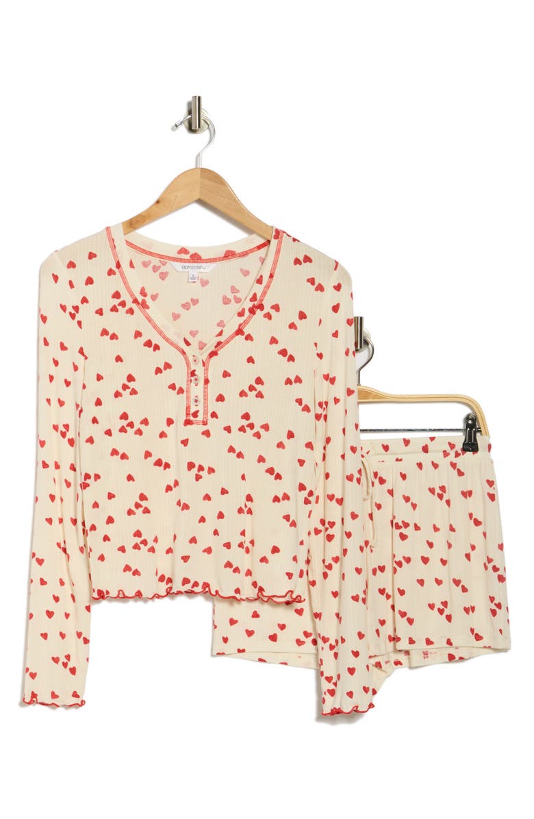 Honeydew Laid Back Long Sleeve Knit Short Pajamas, Alternate, color, Ivory Valentine