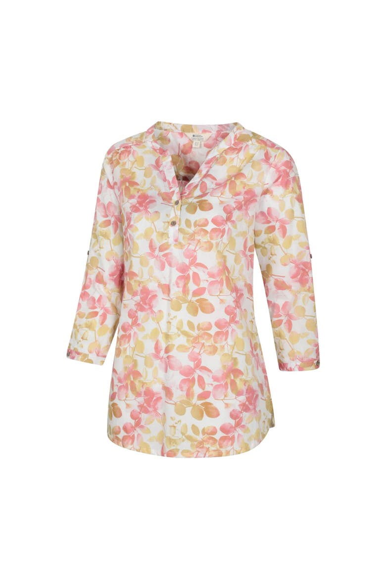 Petra Leaf Print 3/4 Sleeve Blouse, Alternate, color, Coral