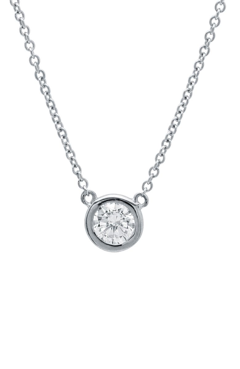 Crislu Cubic Zirconia Bezel Pendant Necklace, Main, color, Platinum