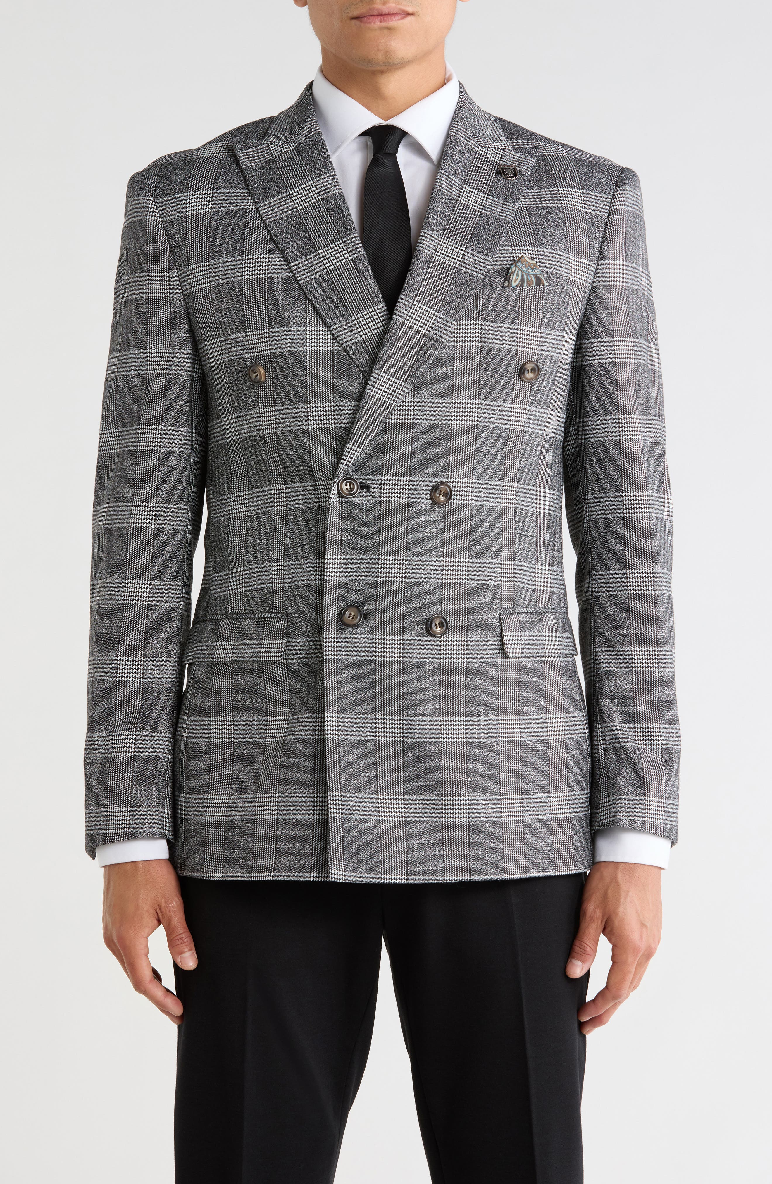 Double Breasted Glen Plaid Sport Coat