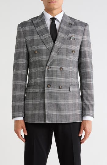 Stacy Adams Double Breasted Glen Plaid Sport Coat In Grey