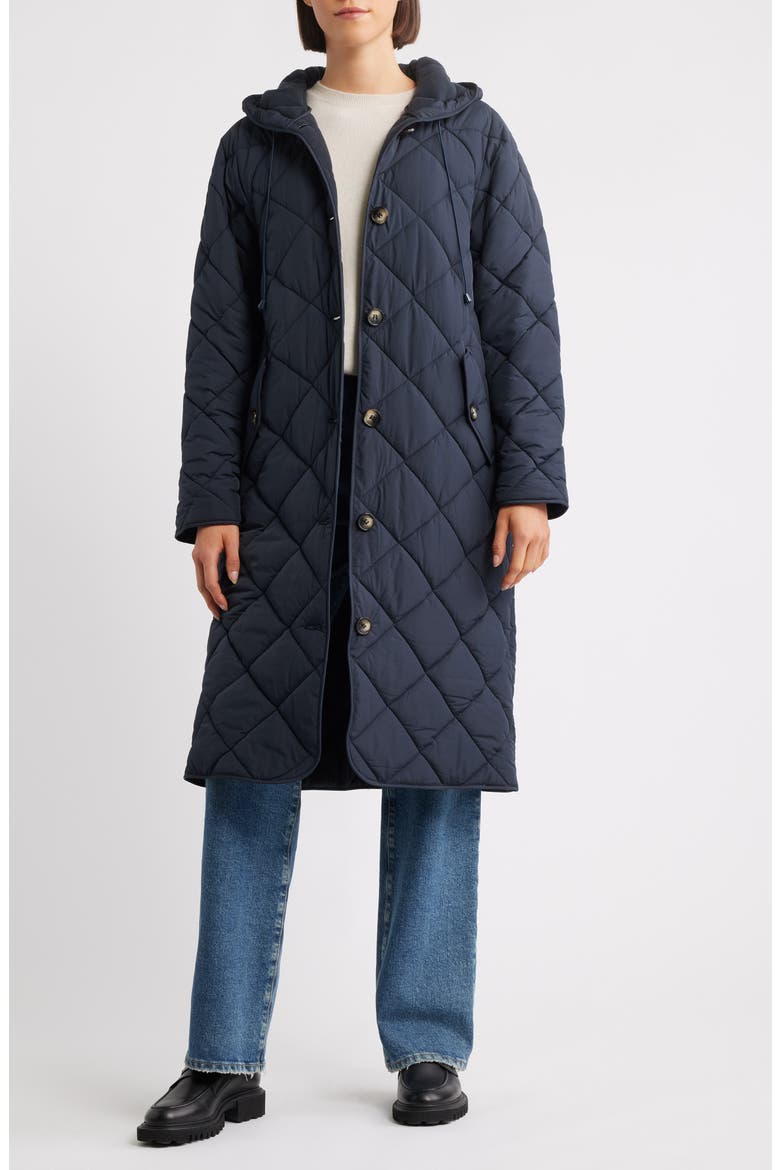 Hooded Quilted Longline Jacket, Alternate, color, NAVY