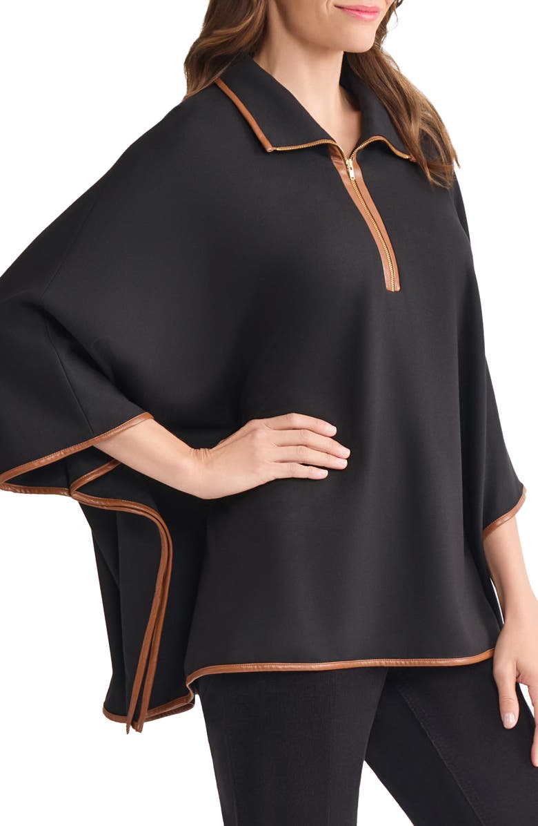 Jones New York Tipped Quarter Zip Poncho, Alternate, color, Jones Black/ Chestnut