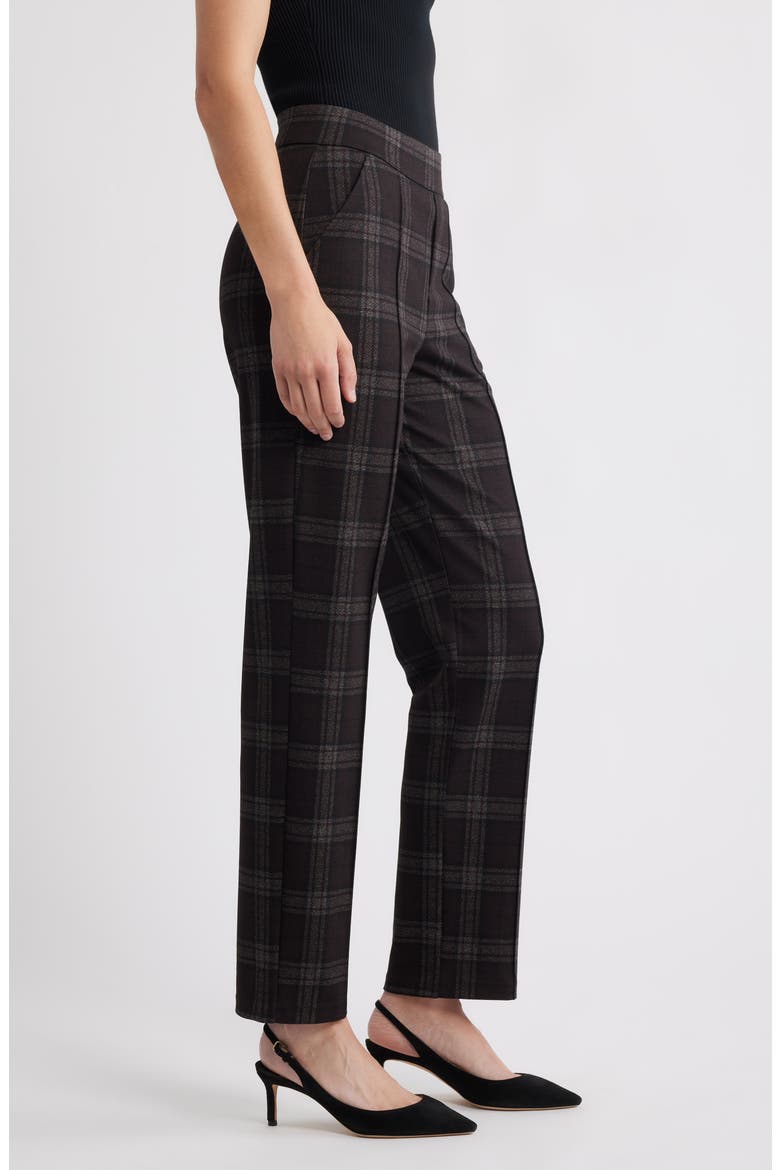 Plaid High Rise Pull-On Pants, Alternate, color, BROWN