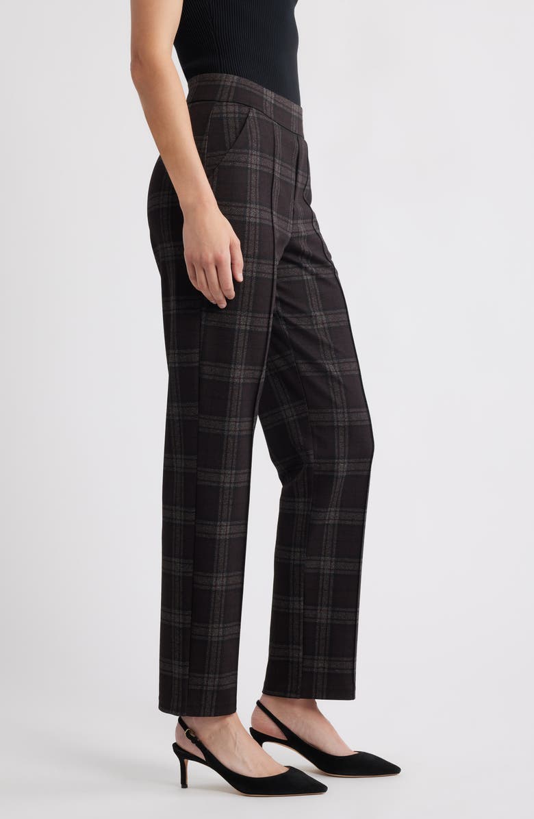 Hue Plaid High Rise Pull-On Pants, Alternate, color, Brown