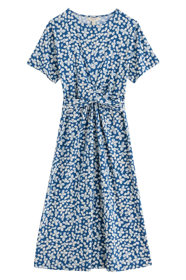 Water Mint Twist Front Organic Cotton Blend Midi Dress, Alternate, color, POSY PRESS DARK VOYAGE