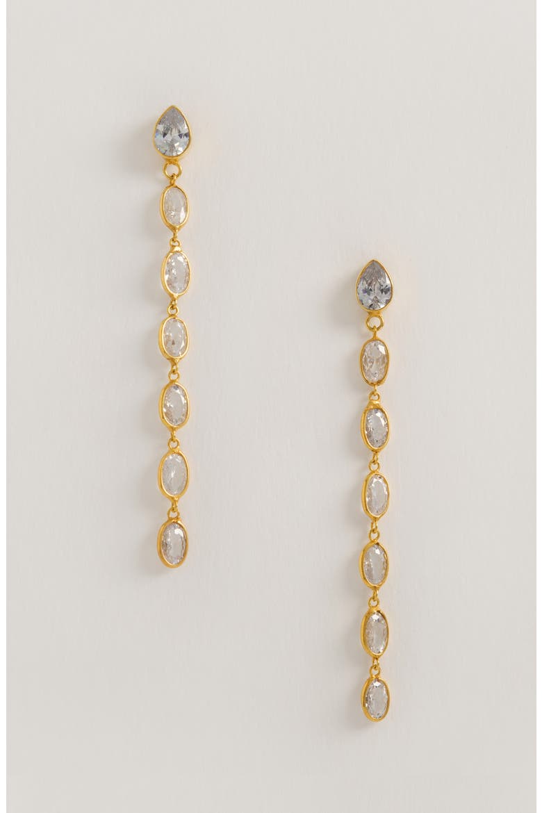Oval Crystal Framed Long Drops, Alternate, color, Gold