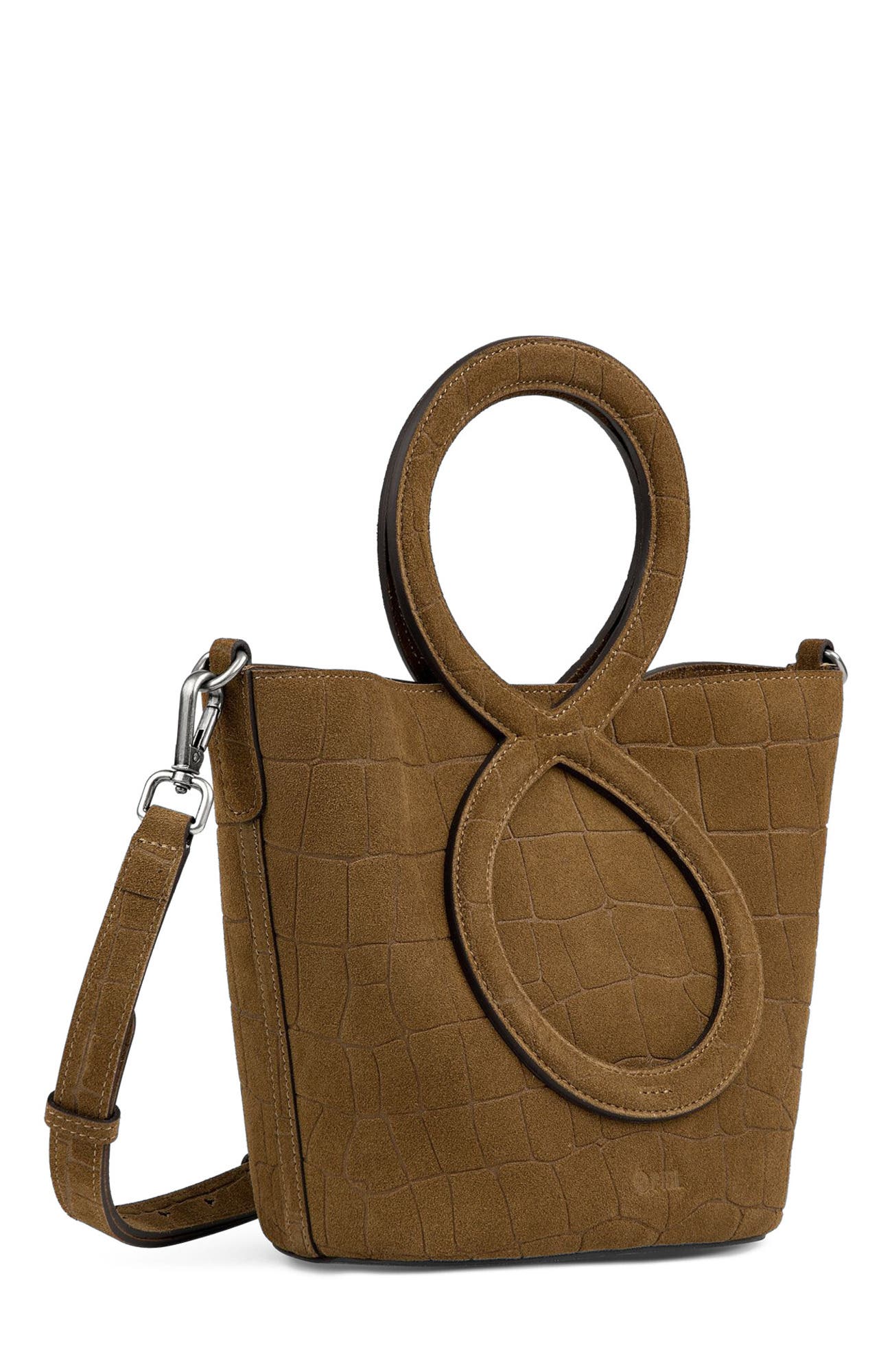 Infinity Bag - Coffee Brown Croc Embossed Suede, Alternate, color, Coffee Brown