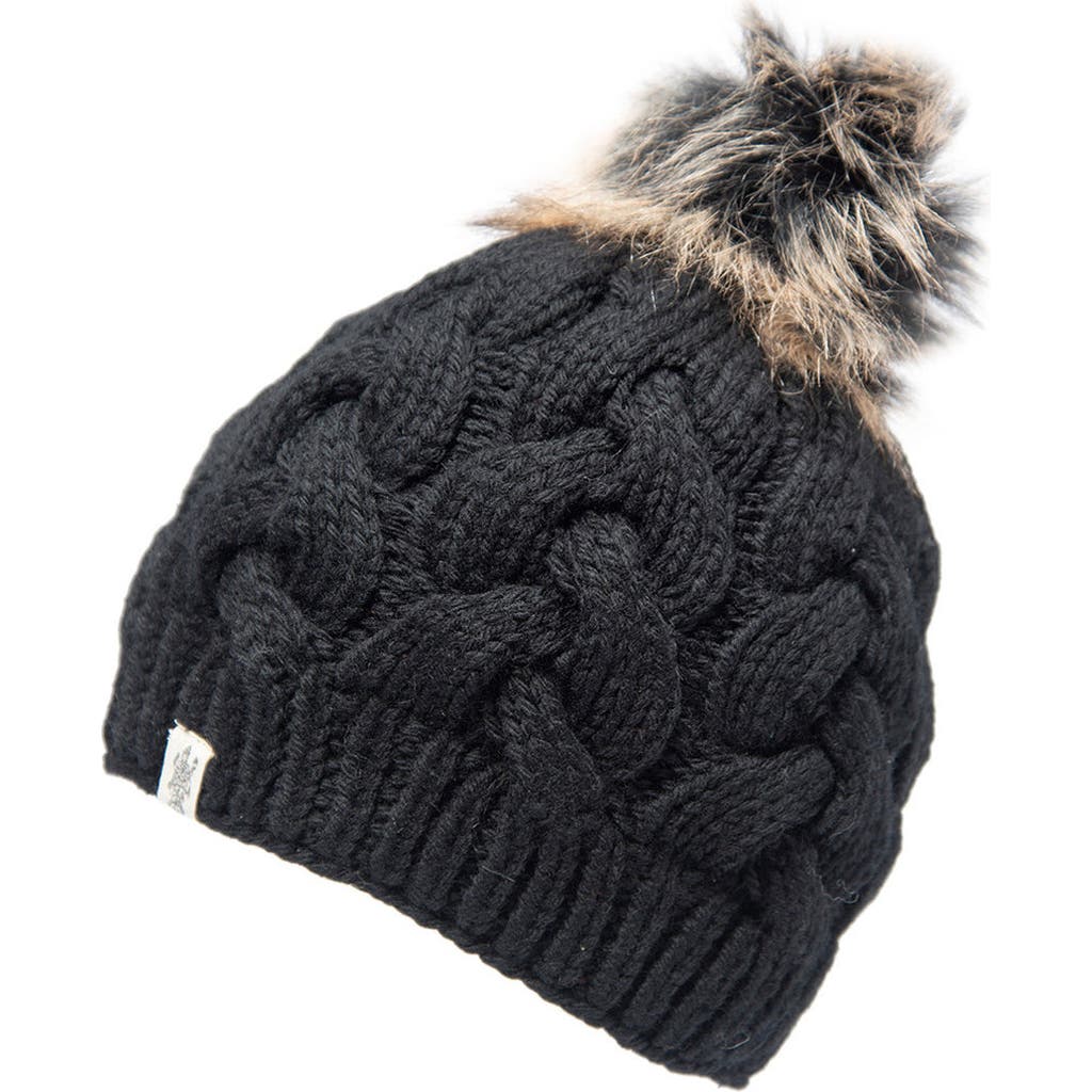 Nirvanna Designs Boheme Cable Beanie W/ Faux Fur Pom In Black