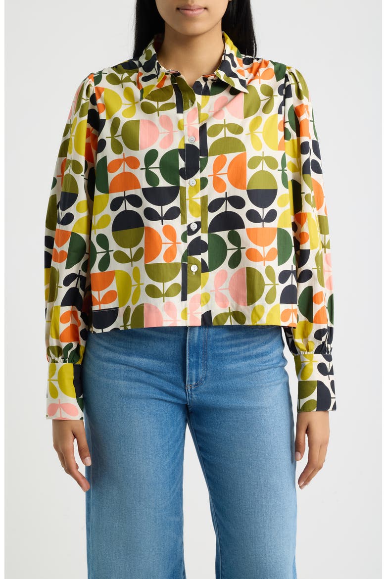 Puff Sleeve Cotton Shirt, Main, color, CITRUS MULTI