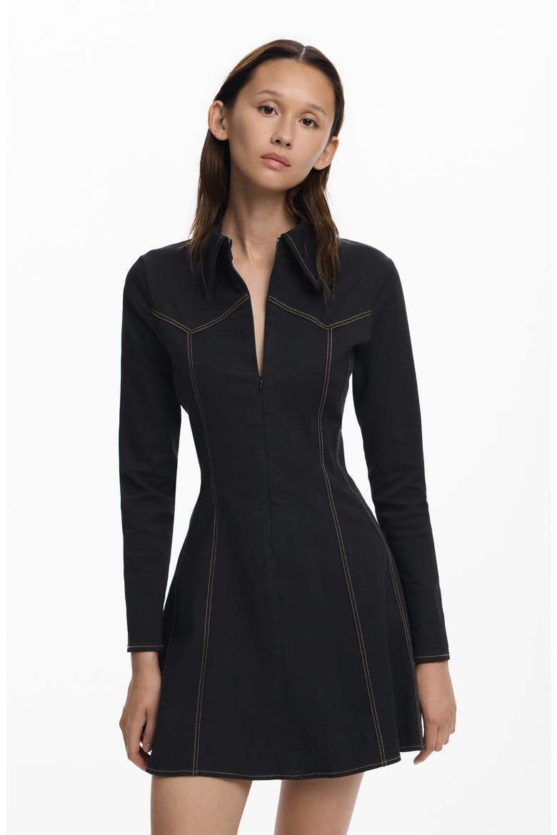 Long Sleeve Fit & Flare Minidress, Alternate, color, BLACK