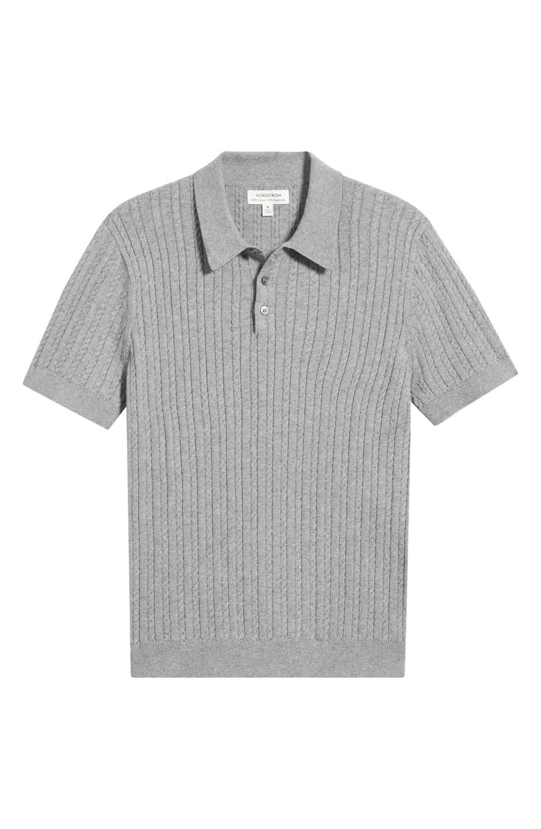 Nordstrom Cabled Cotton & Cashmere Polo Sweater, Alternate, color, 