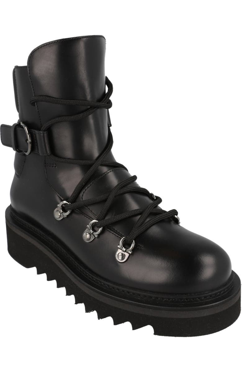 FERRAGAMO Elimo Leather Hiker Boot, Main, color, Black