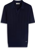 Bugatchi Johnny Collar Basket Stitch Cotton Blend Short Sleeve Sweater