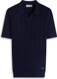 Bugatchi Johnny Collar Basket Stitch Cotton Blend Short Sleeve Sweater