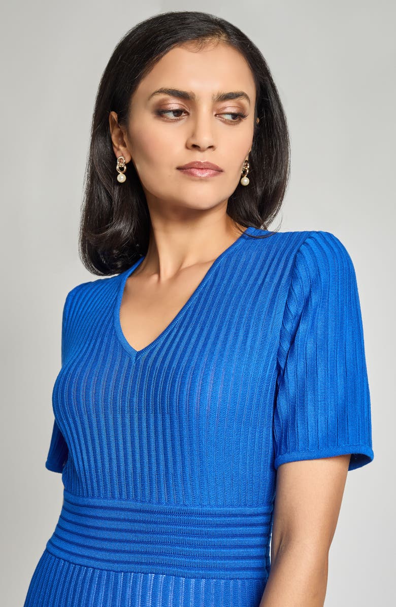 Misook Modern Fit & Flare Rib Knit Dress, Alternate, color, Aegean Blue