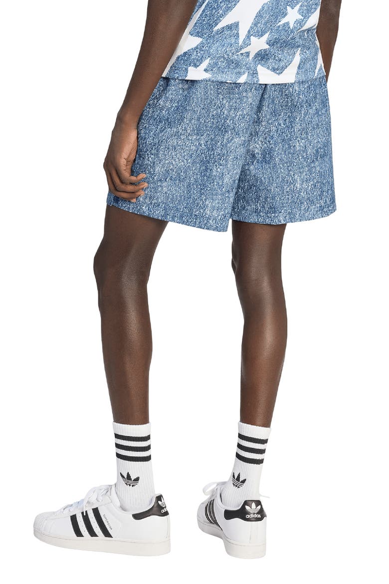 Denim Print Shorts, Alternate, color, WHITE/ DARK BLUE