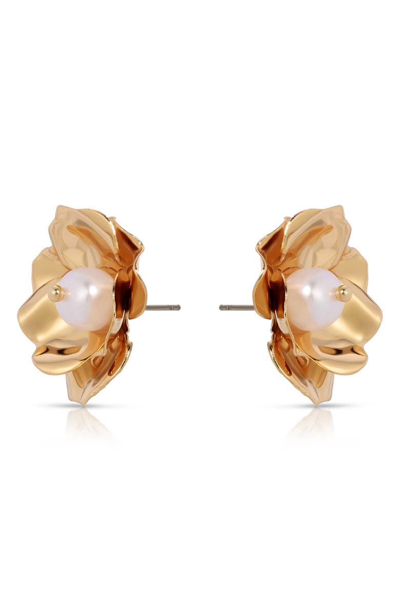 Ettika Cultured Freshwater Pearl Flower Stud Earrings, Alternate, color, 