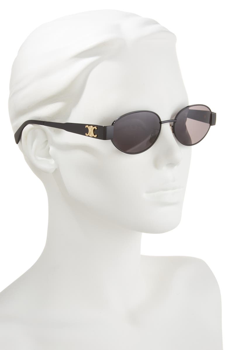 CELINE Triomphe 54mm Oval Sunglasses, Alternate, color, Shiny Black / Smoke