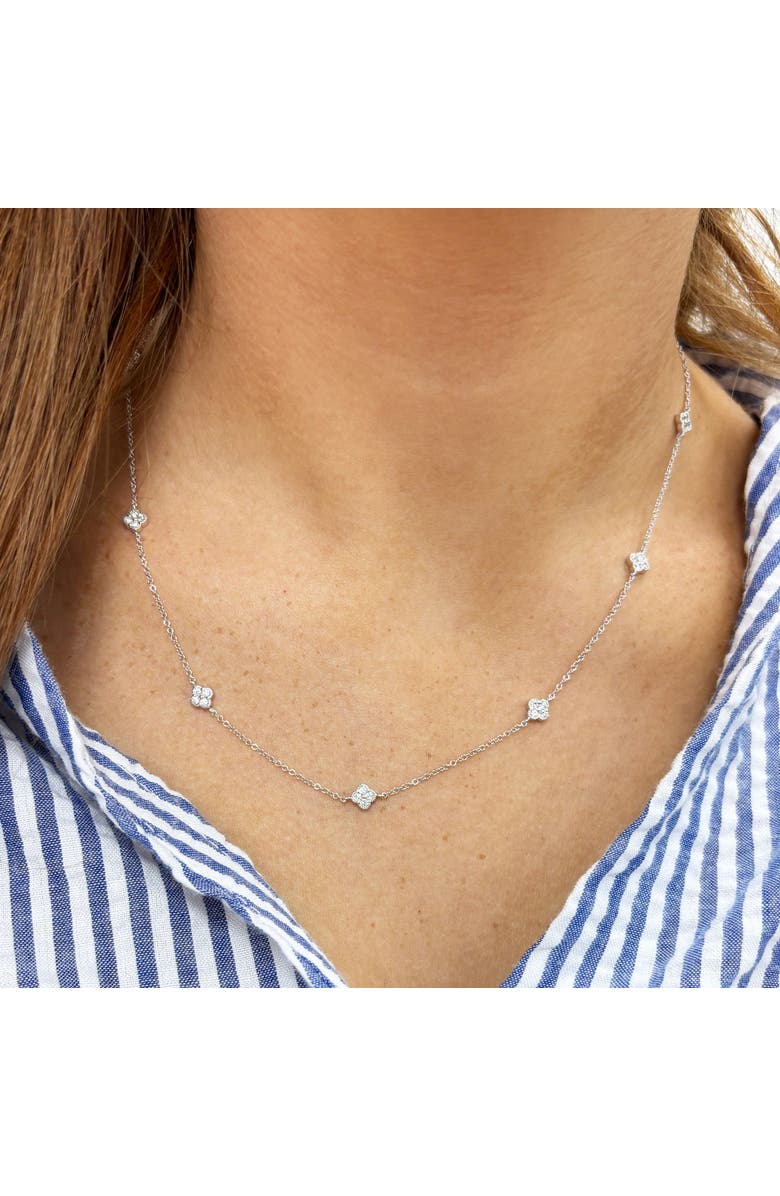 The Lovery Fine Jewelry Diamond Clover Station Necklace, Alternate, color, White Gold