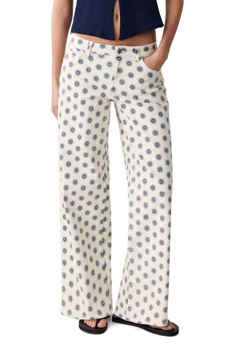 Printed Stretch Cotton Wide Leg Jeans, Main, color, OFF WHITE