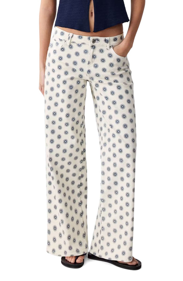 MANGO TEEN Printed Stretch Cotton Wide Leg Jeans, Main, color, Off White