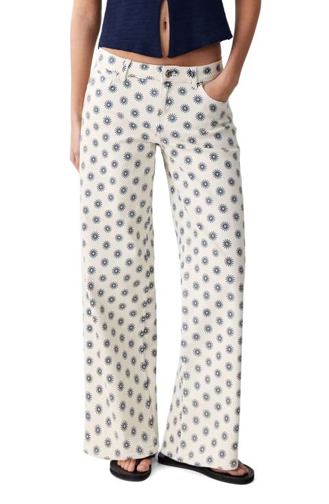 Printed Stretch Cotton Wide Leg Jeans