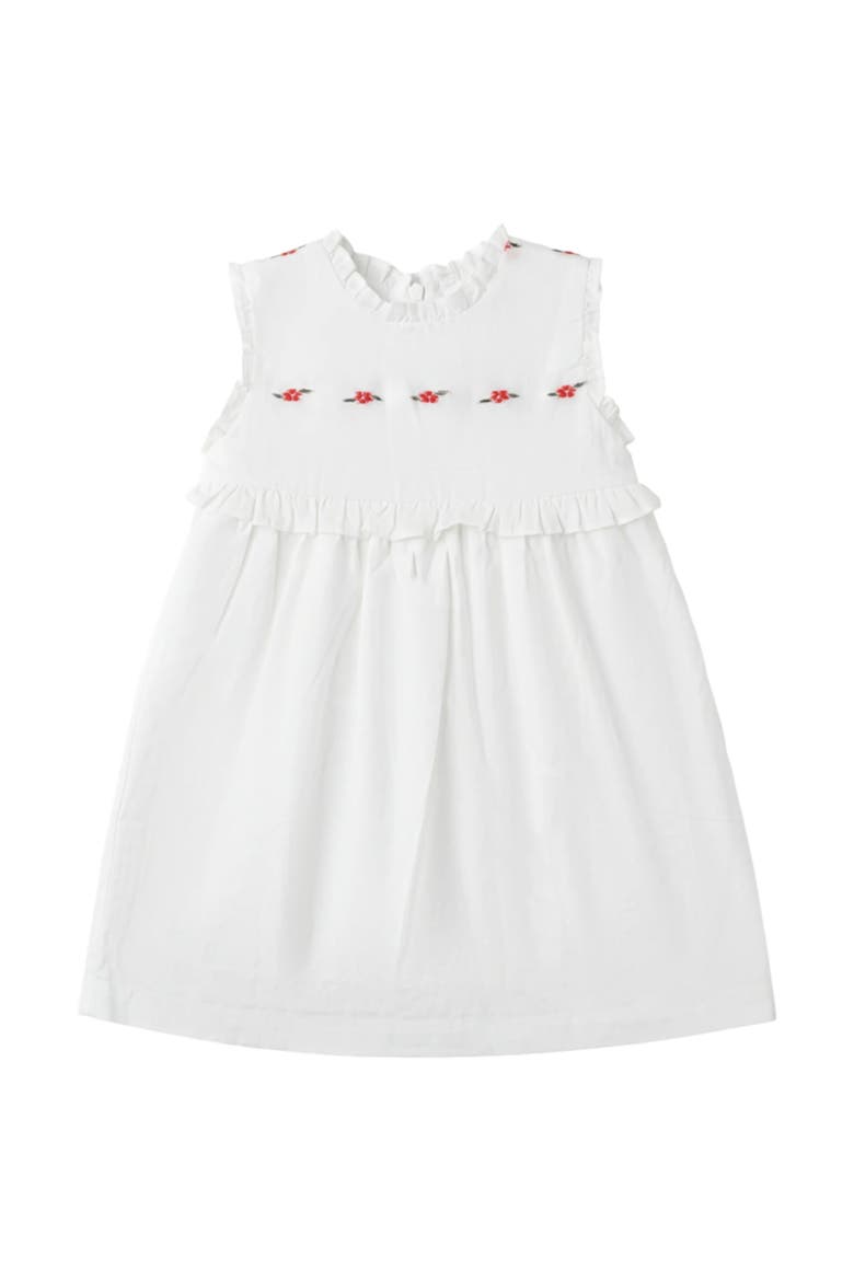 Floral Embroidered Ruffle Shirred Dress, Main, color, White/Red