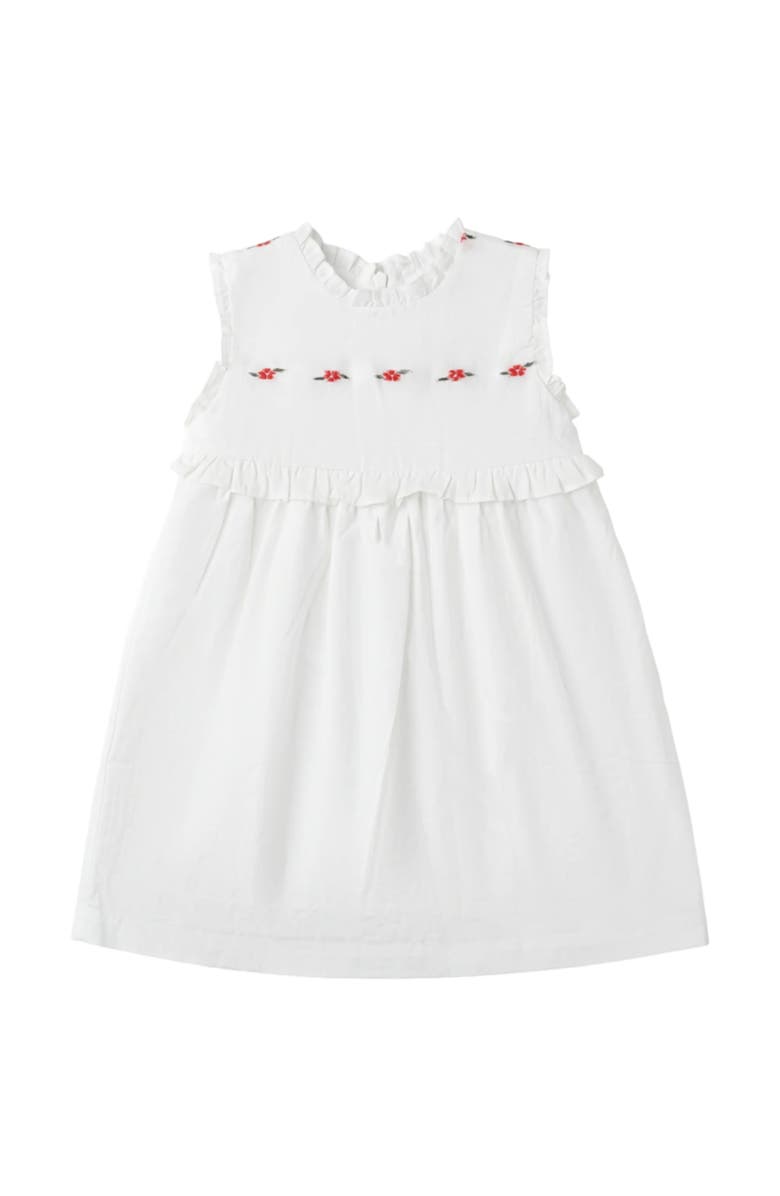 The Umbrella Academy Floral Embroidered Ruffle Shirred Dress, Main, color, White/Red