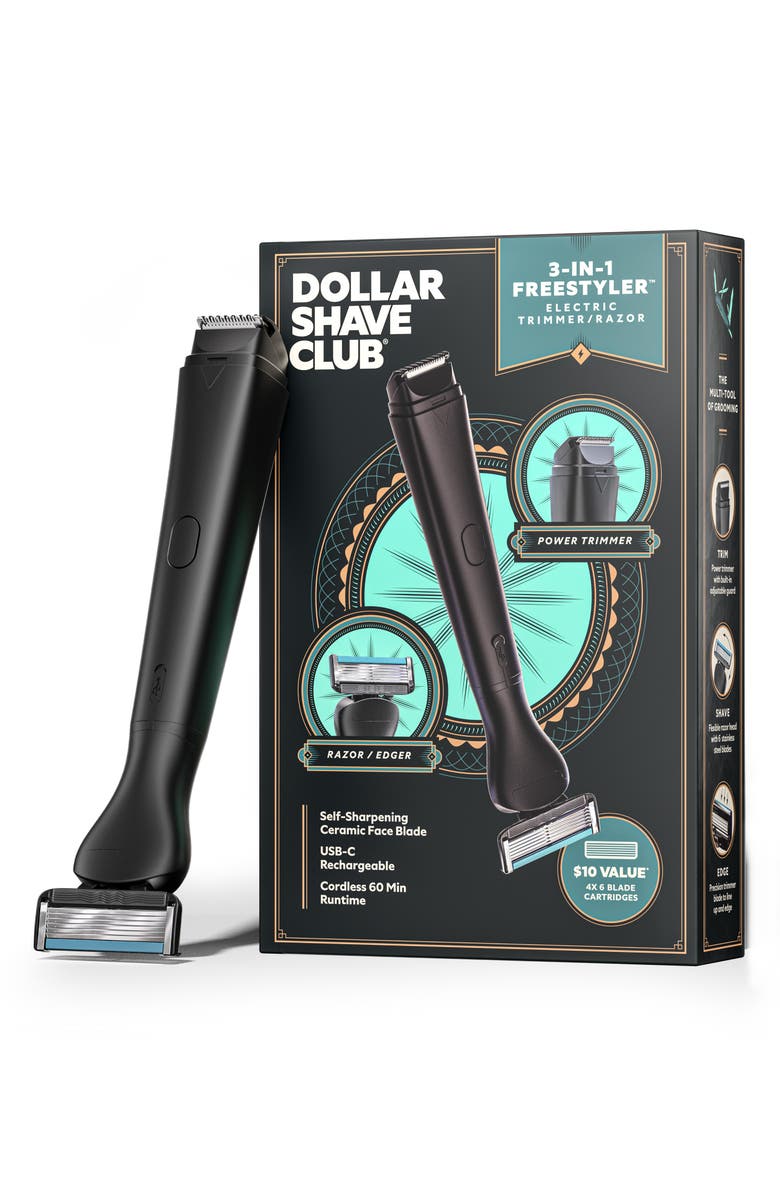 DOLLAR SHAVE CLUB 3-in-1 Freestyle Electric Trimmer/Razor, Main, color, Black