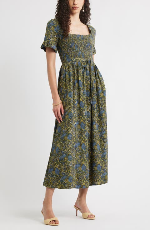 Smocked Ruffle Bodice Maxi Dress