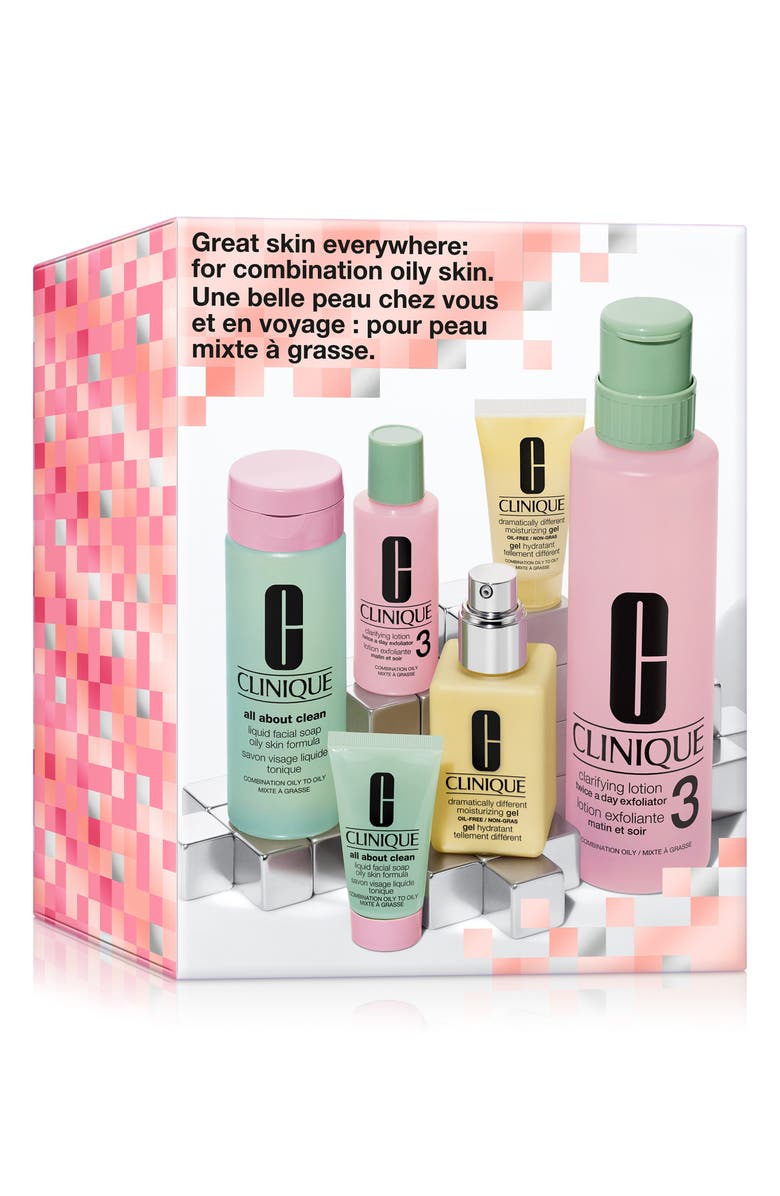 Clinique Great Skin Everywhere Skincare Gift Set for Oily & Combination Skin Types $118 Value, Main, color, 