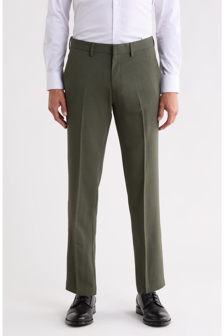 Reaction Crosshatch Flat Front Trousers, Main, color, DARK GREEN