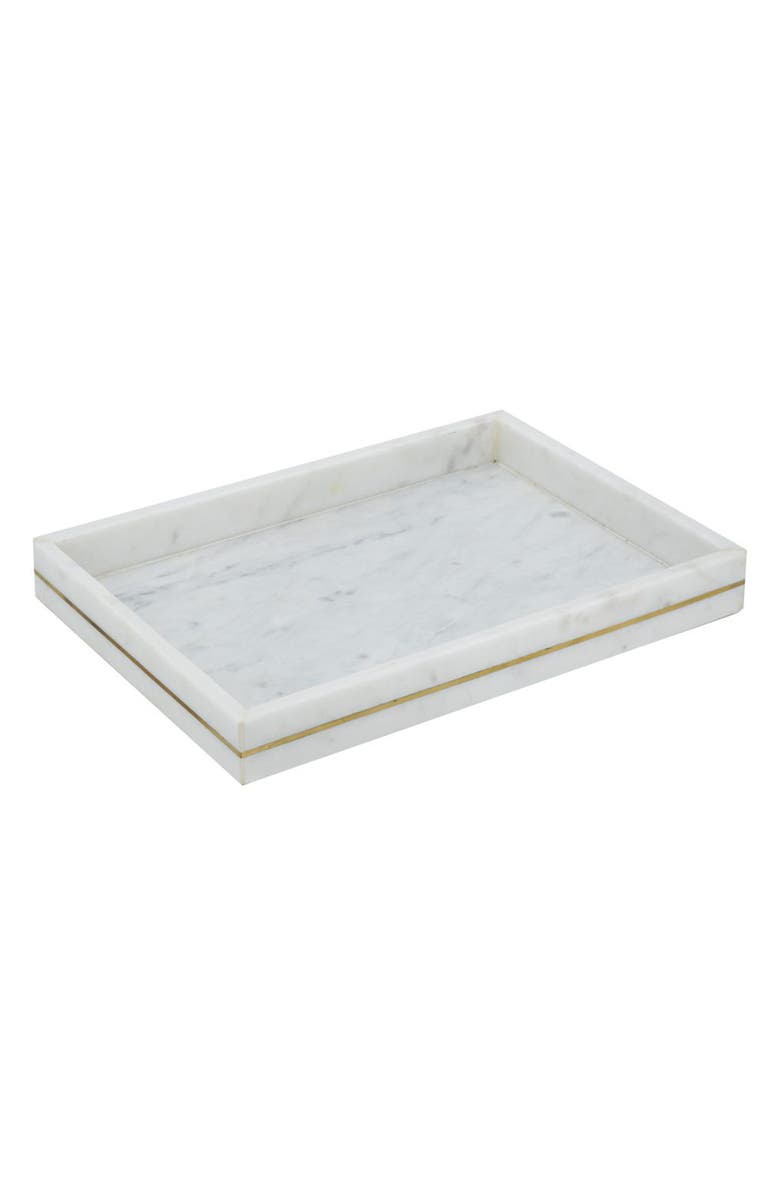 R16 HOME Brass Inlay Marble Tray, Main, color, White/ Brass