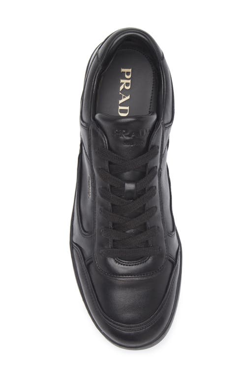 Prada Leather Sneakers With Flat Sole And Round Toe In Nero