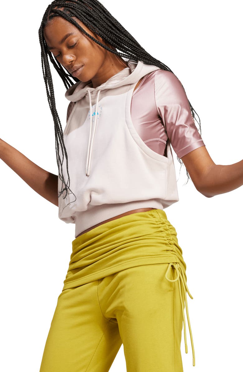 adidas by Stella McCartney Sleeveless Cotton French Terry Hoodie, Alternate, color, New Rose