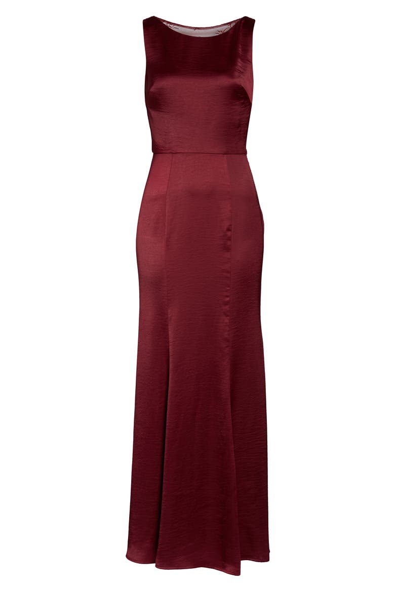 Lottie Lace Back Satin Trumpet Gown, Alternate, color, BURGUNDY
