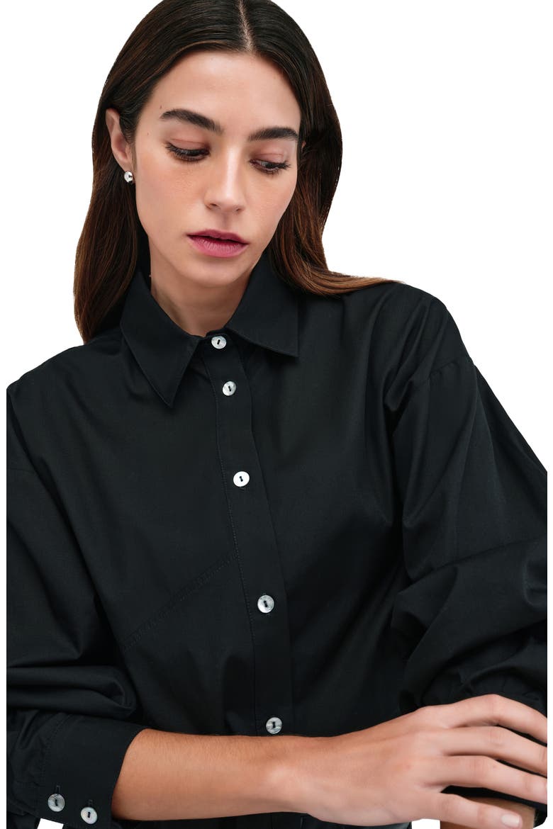 Ezra High-Low Cotton Button-Up Shirt, Alternate, color, BLACK