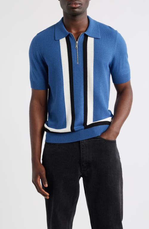 Hugo Boss Mens Medium Blue Striped Regular-fit Short-sleeve Knitted Polo Xl In Blue
