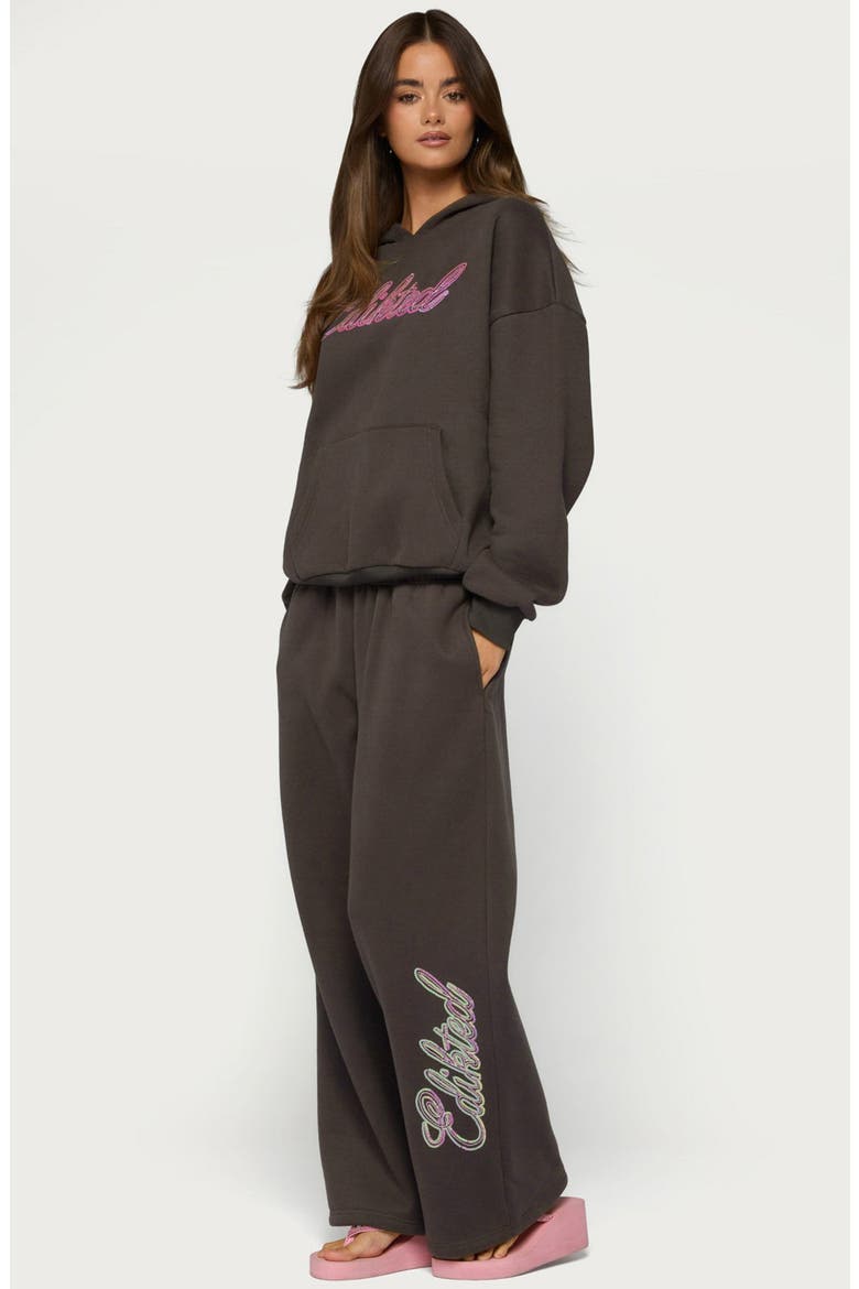 Always Edikted Sequin Logo Wide Leg Sweatpants, Alternate, color, DARK-GRAY