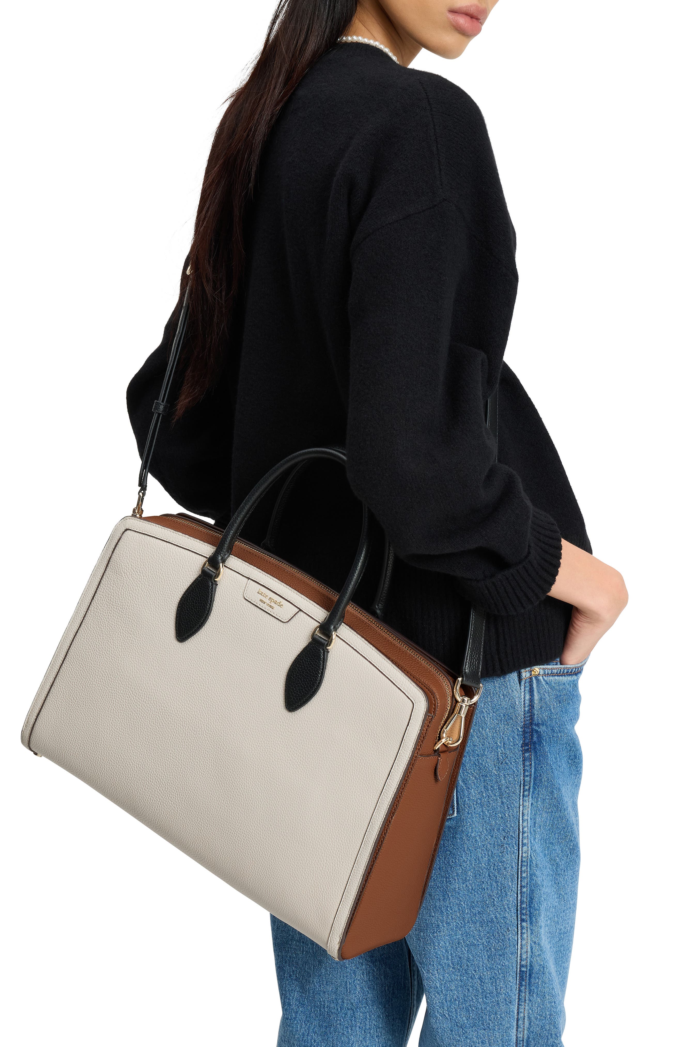 Kate Spade New York hudson colorblock pebble leather satchel, Alternate, color, 