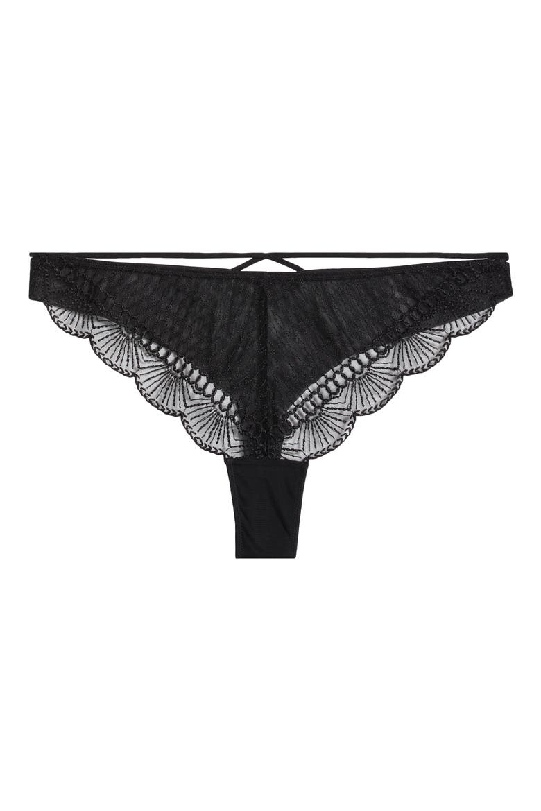 Rosace Embroidered Tulle Tanga, Alternate, color, BLACK
