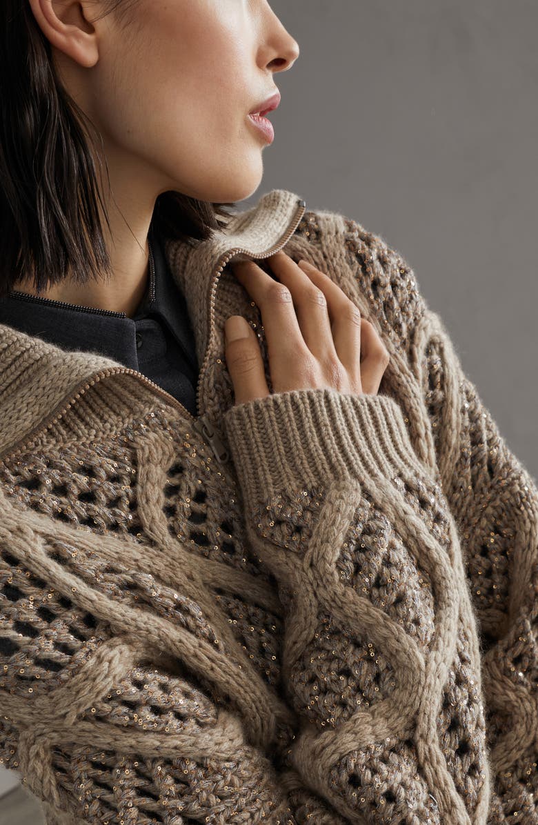 Brunello Cucinelli Dazzling Net & Cable cardigan, Alternate, color, 